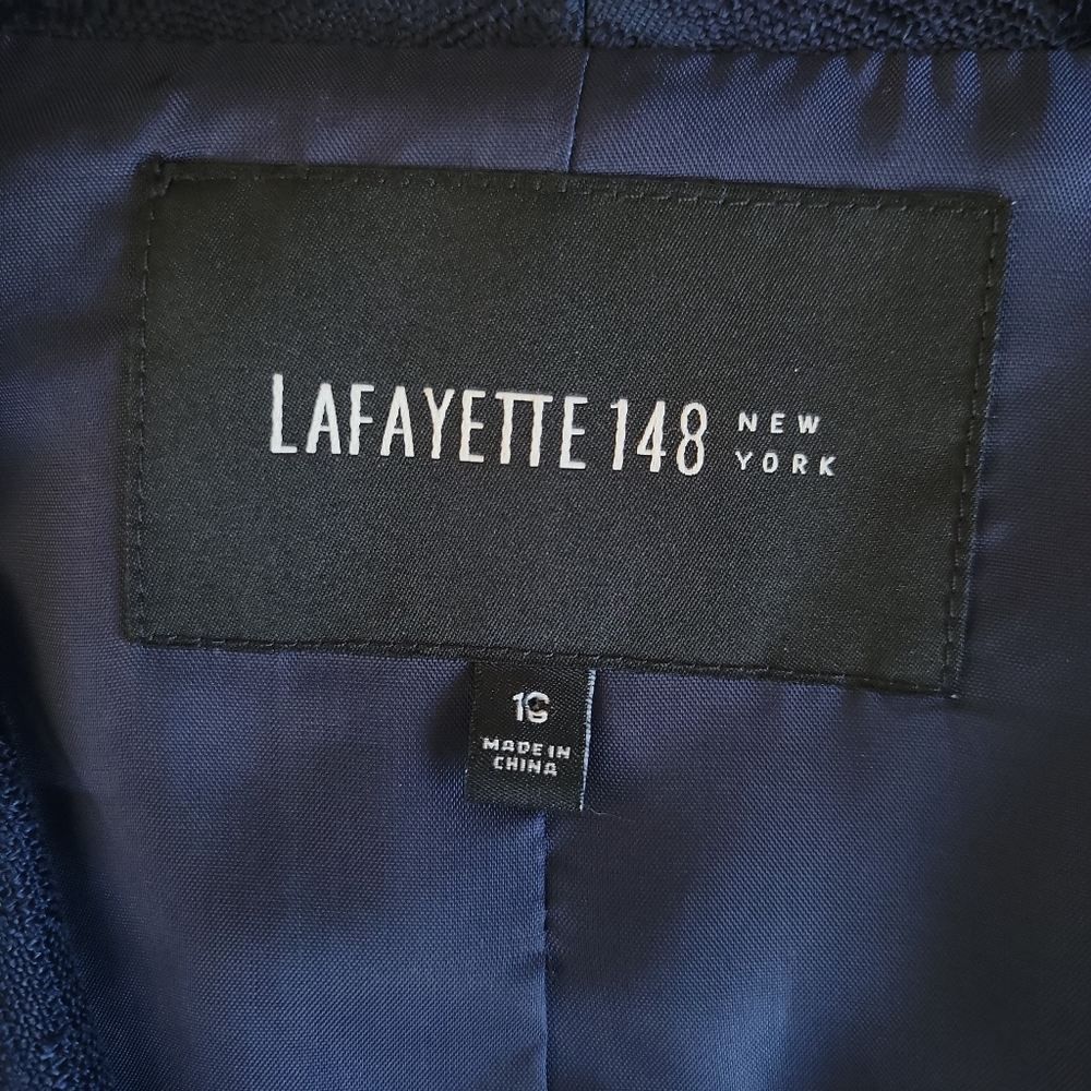 Lafayette 146 New York Blue Jacquard Wool Blend Single Button Blazer Women Sz 16 - Picture 11 of 12